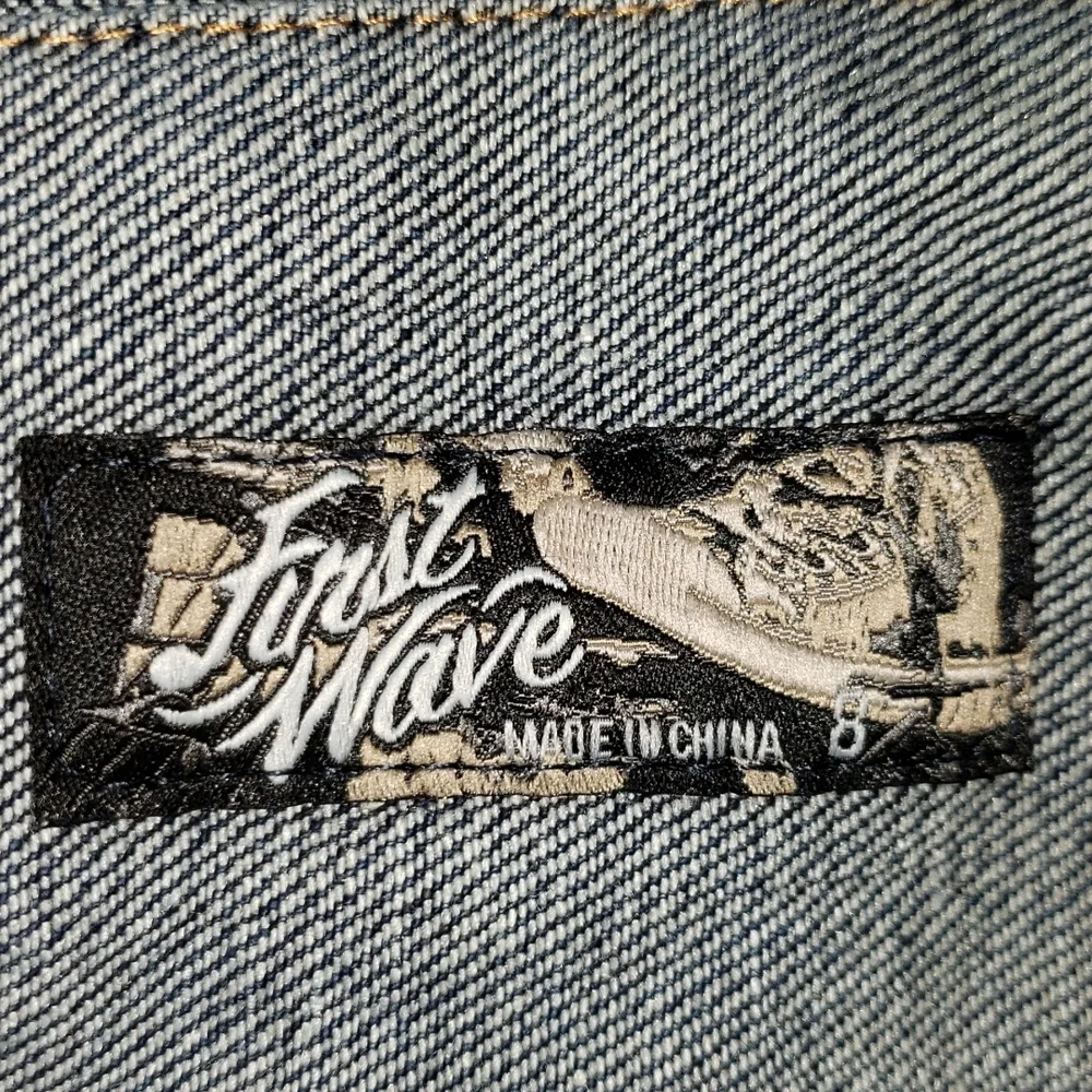NWT First Wave Denim Jacket with Gray Cotton Sleeves & Detachable Hood, Size 8